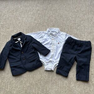 Baby Gap 3 Piece Navy Suit Set, Wool Blend Blazer and Pant with Oxford Bodysuit